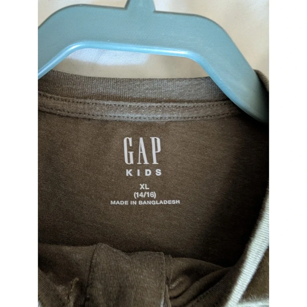 Gap Kids Boys XL 14/16 Short Sleeve Henley Shirt Olive Green Heathered GKFH B17K